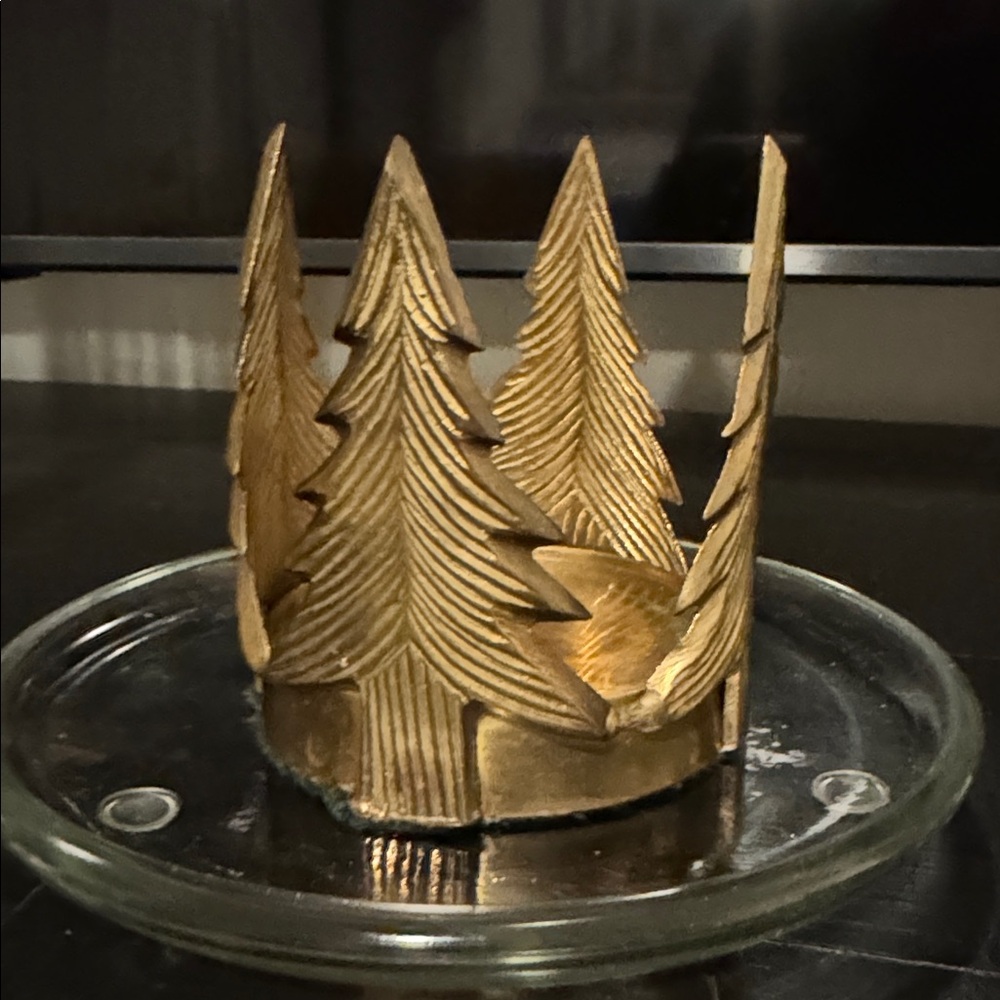 Vintage  SOLID BRASS BY  JHJ / Trees Candlestick Holder.3.5 x 4”